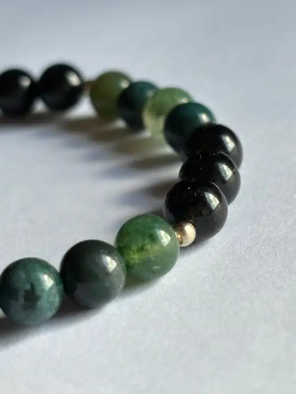 Bracelet tourmaline noire et agate mousse pour enracinement et stabilité.