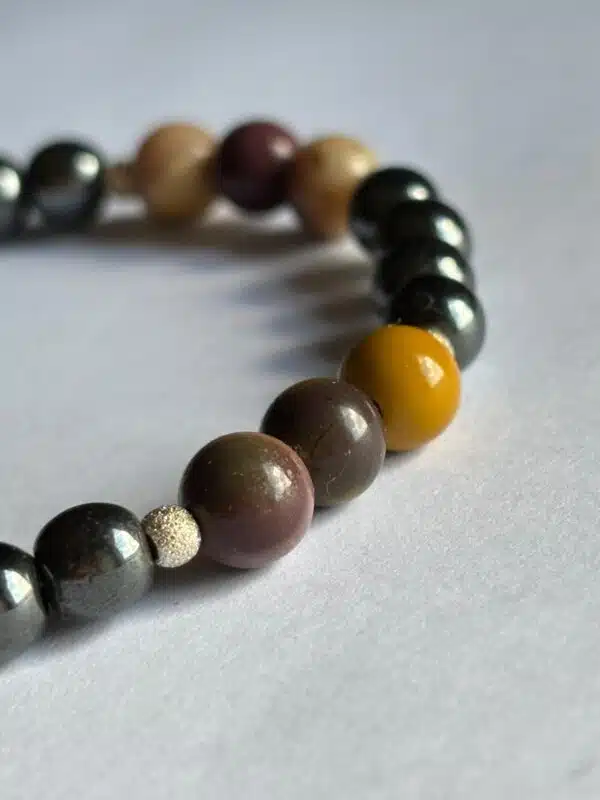 Coffret bien-être Lith’essentielle Estime de soi avec bracelet en jaspe paysage et hématite, élixir aux huiles essentielles de géranium bourbon, néroli et palmarosa pour renforcer l’amour-propre et l’alignement intérieur.