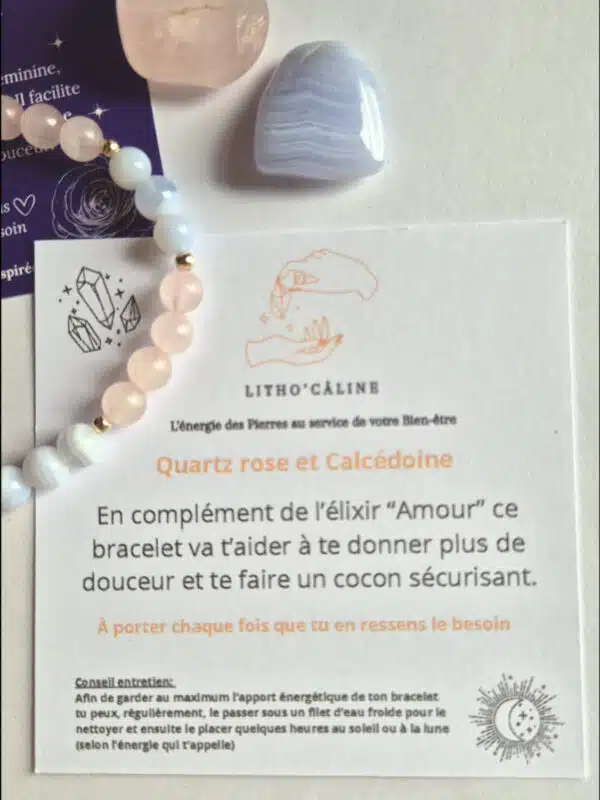 Bracelet quartz rose et calcédoine pour créer un cocon sécurisant et apporter de la douceur