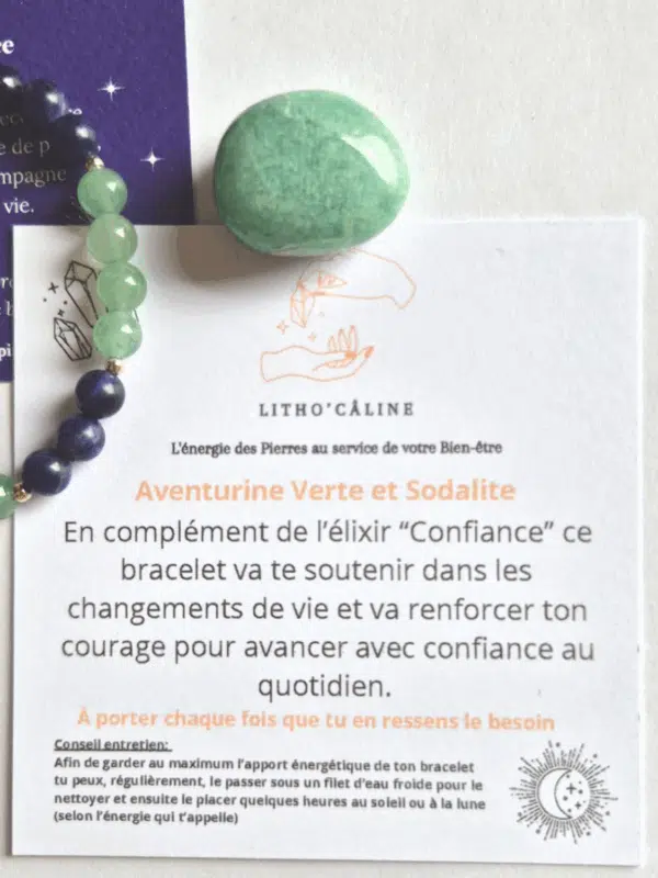 Bracelet confiance en sodalite et aventurine verte pour développer le courage.