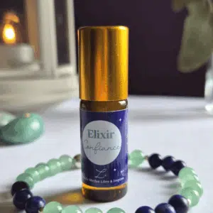 Coffret bien-être Lith’essentielle confiance avec bracelet en sodalite et aventurine verte, élixir d’huiles essentielles de laurier noble, mélèze et pruche pour développer l’estime de soi et le courage.